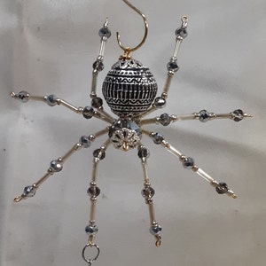 Christmas/Steampunk Metallic Silver Beaded Dew Drop Spider