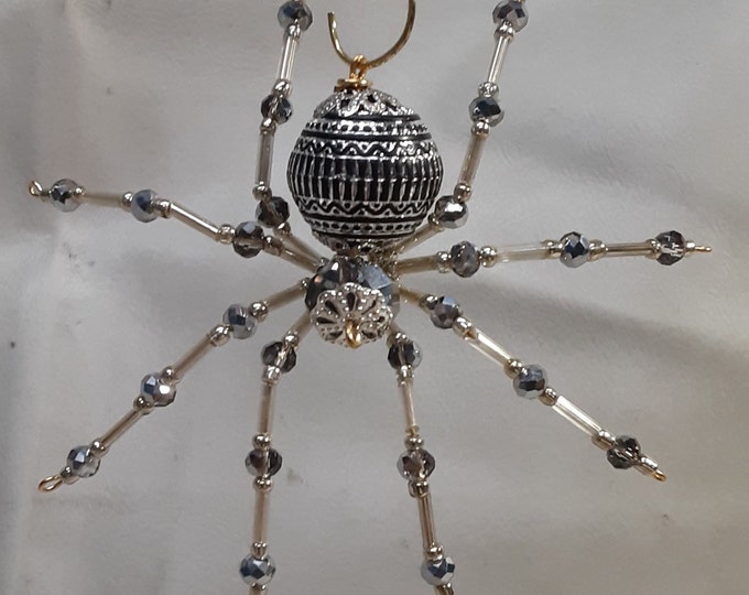 Christmas/Steampunk Metallic Silver Beaded Dew Drop Spider