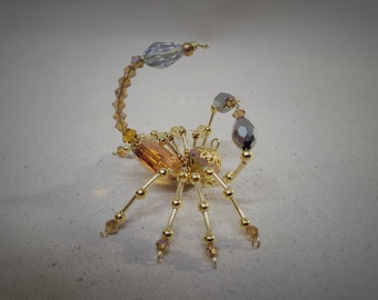 Steampunk Beaded Crystalline Dark Topaz Round Body Scorpion With Gold Legs