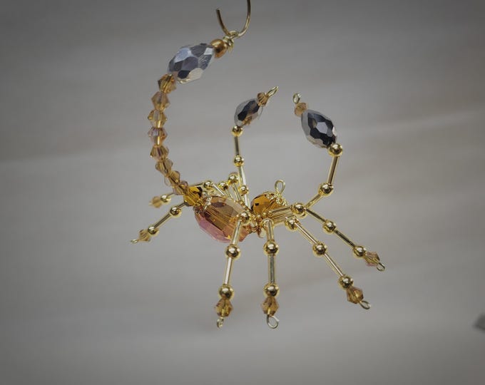 Steampunk Beaded Crystalline Dark Topaz Scorpion With Gold Legs And Clear Stinger