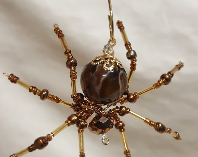 Steampunk Beaded Brown and Gold Spider