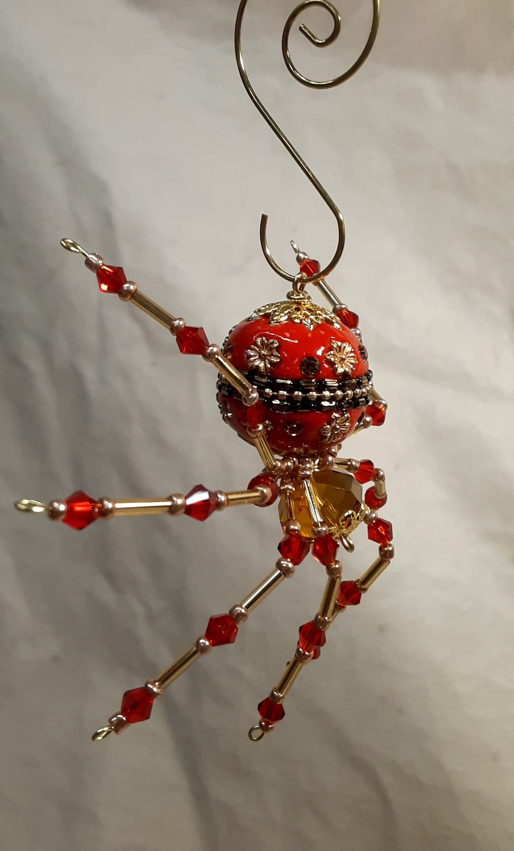 Steampunk Ceramic Beaded Red and Gold Christmas Spider 