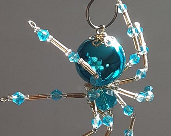 Metallic Steampunk/Christmas Beaded Turquoise Spider