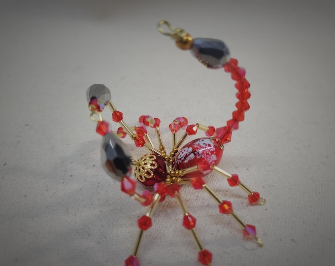 Steampunk Beaded Crystalline Red/White Scorpion