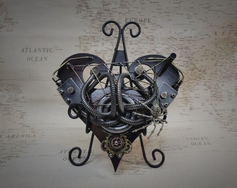 Steampunk Gothic Heart With Steampunk Spider and Display Easel