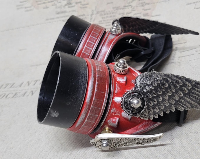 Steampunk Double Winged Red and Silver Valkyrie Goggles