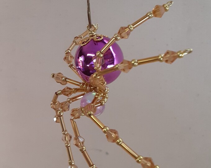 Metallic Steampunk/Christmas Beaded Pink Spider