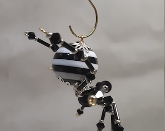 Steampunk Crystalline Black/White Striped Spider with Black Legs