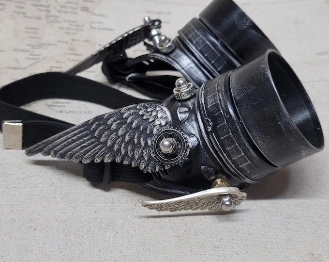 Steampunk Double Winged Black/Silver Valkyrie Goggles