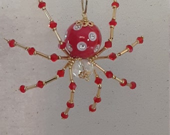 Steampunk/Christmas Red Pearlescent Jeweled Spider