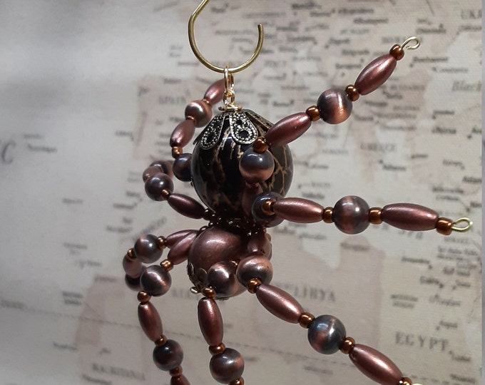 Metallic Steampunk Beaded Copper Spider