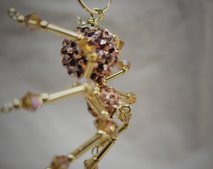Steampunk/Christmas Golden Jeweled Beaded Spider