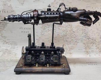 Steampunk Battle Damaged Robotic Aether Powered Android Left Hand Relic W/Tabletop Display