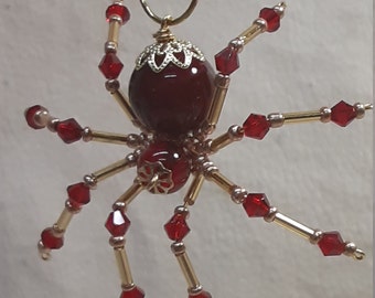 Steampunk Beaded Blood Red Spider with Crystal Legs