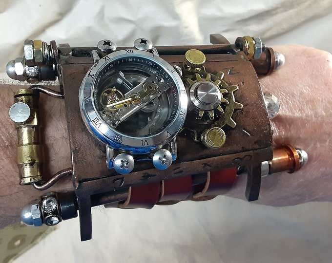 Steampunk Vortex Manipulator Silver Watch/ Steampunk Time Manipulator with Wooden Display Box Ready to Ship