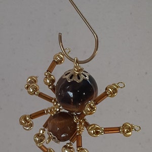 Steampunk/Christmas Small Crystal Caramel /Tiger Eye Jumping  Beaded Spider