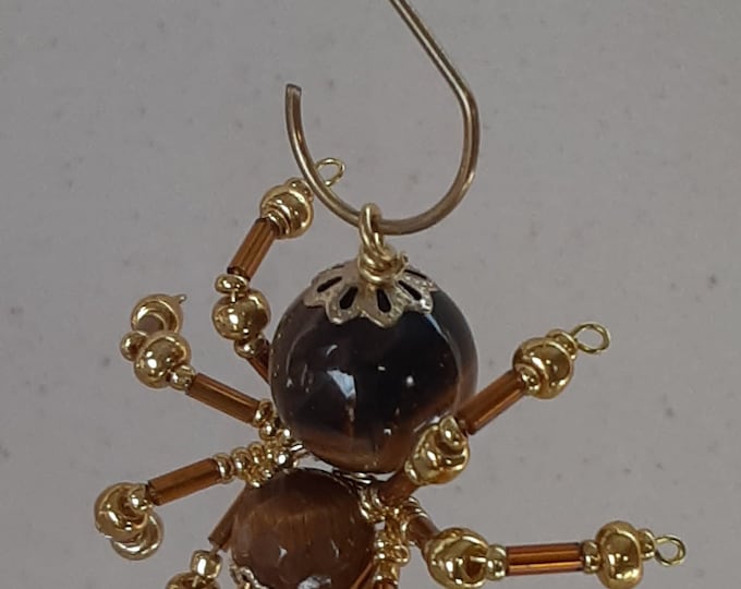 Steampunk/Christmas Small Crystal Caramel /Tiger Eye Jumping  Beaded Spider