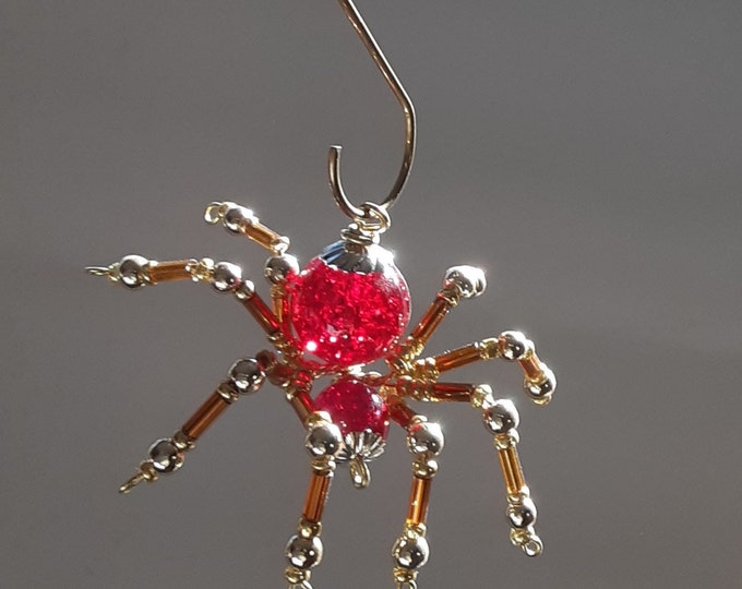 Steampunk/Christmas Small Crystal Red Jumping  Spider