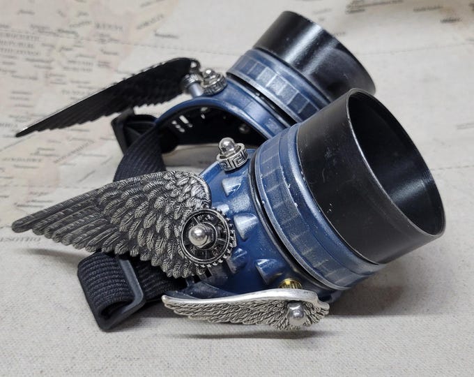 Steampunk Double Winged Blue/Silver Valkyrie Goggles