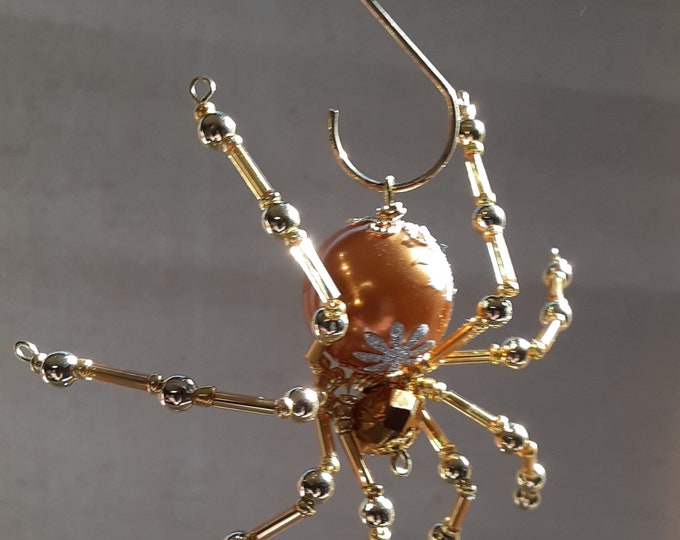 Copper Themed Christmas Crystalline Snowflake Spider