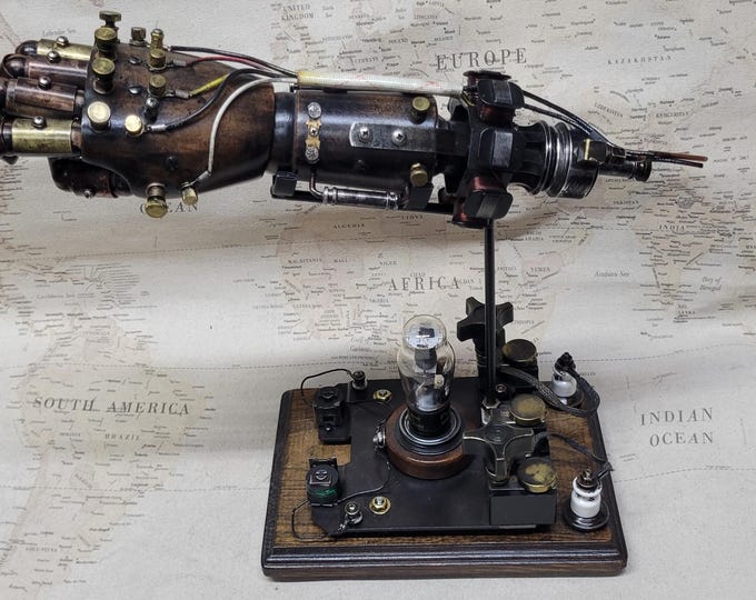 Steampunk Battle Damaged Robotic Aether Powered Android Right Hand Relic W/Tabletop Display