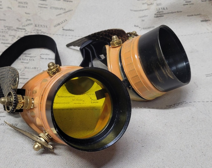 Steampunk Double Winged Orange/Gold Valkyrie Goggles