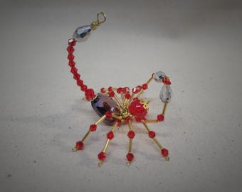 Steampunk Beaded Crystalline Round Dark Red Scorpion