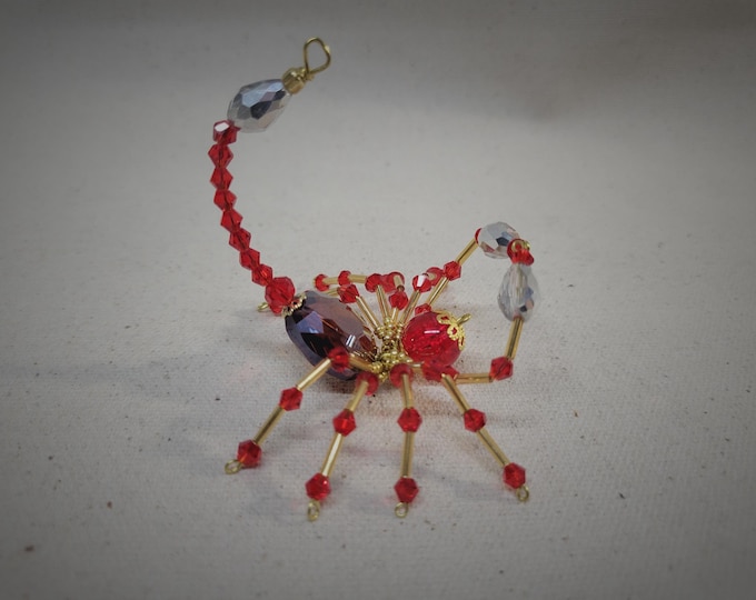 Steampunk Beaded Crystalline Round Dark Red Scorpion