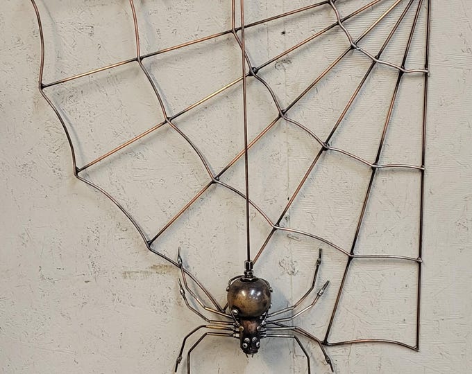 Large Steampunk Copper and Brass Spider w/ Copper Background Web