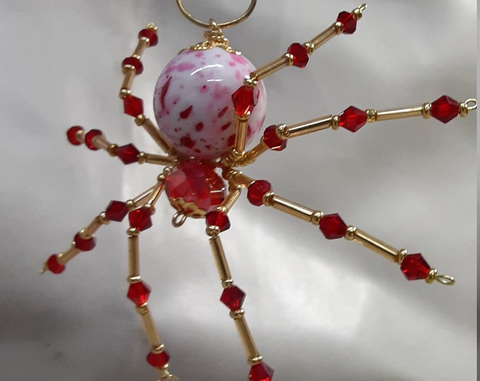 Steampunk/Christmas Beaded Red/White Crystal Dew Drop Spider