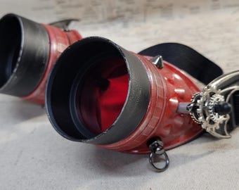 Aged Red/Silver Steampunk Style Dragon Wing Goggles