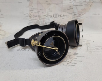 Steampunk Elven Style Brown/Gold Double Hood Goggles