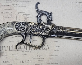 Steampunk Style 18th Century Aged Non-Firing Antique Reproduction English Percussion Brass Flintlock