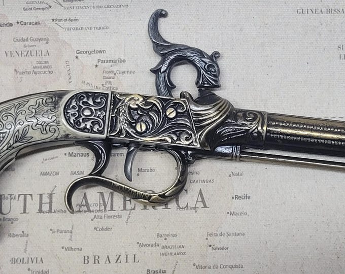 Steampunk Style 18th Century Aged Non-Firing Antique Reproduction English Percussion Brass Flintlock