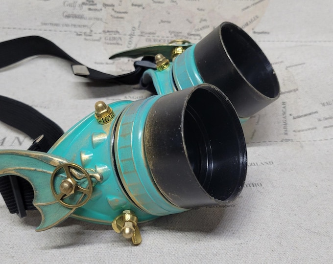 Steampunk Brass Patina Dragon Wing Engineer Goggles