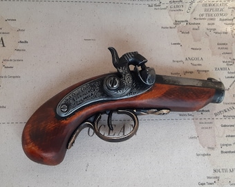 Right Handed Steampunk Style 18th Century Aged Non Firing Philadelphia Derringer Flintlock W/Optional Holster
