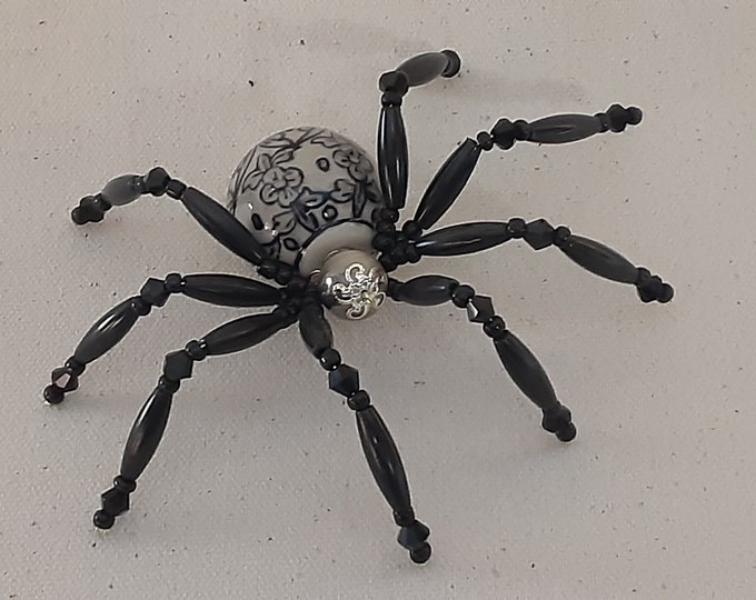 Extra Large Steampunk Black and White Ceramic Drawer Pull Spider