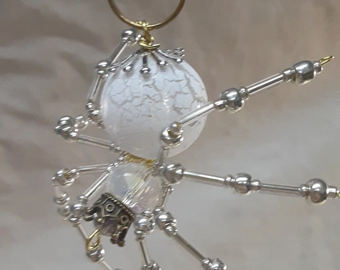 Steampunk/Christmas Frosted Crystalline Snow Queen Spider w/Antique Brass Crown