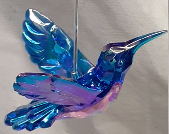 Silver Themed Acrylic Crystal Hummingbird Sun Catcher With Back Swept Wings in 4 Different Colors