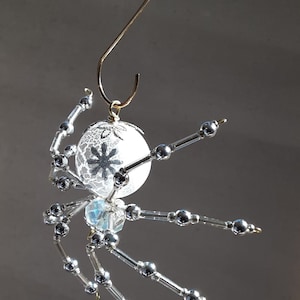 Silver Themed Christmas Frosted Crystalline Snowflake Spider