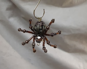 Small Steampunk Brass Metal Beaded Spider