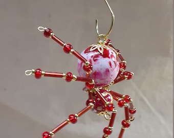 Steampunk/Christmas Beaded Red/White Crystal Spider