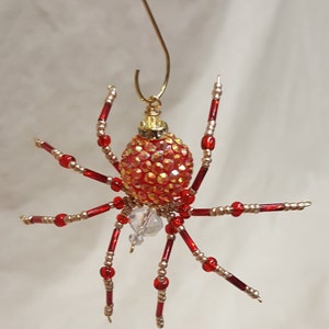 Steampunk Beaded Red and Gold Opalescent Be-Jeweled Spider