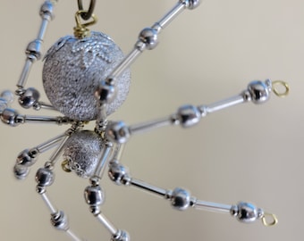 Steampunk Beaded Silver Ornament Christmas Spider