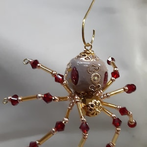 Christmas Ceramic Bead/ Caramel Spider w/ Red Glass Faceted Leg Beads
