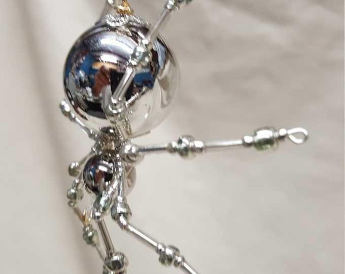 Metallic Christmas Beaded Silver Spider