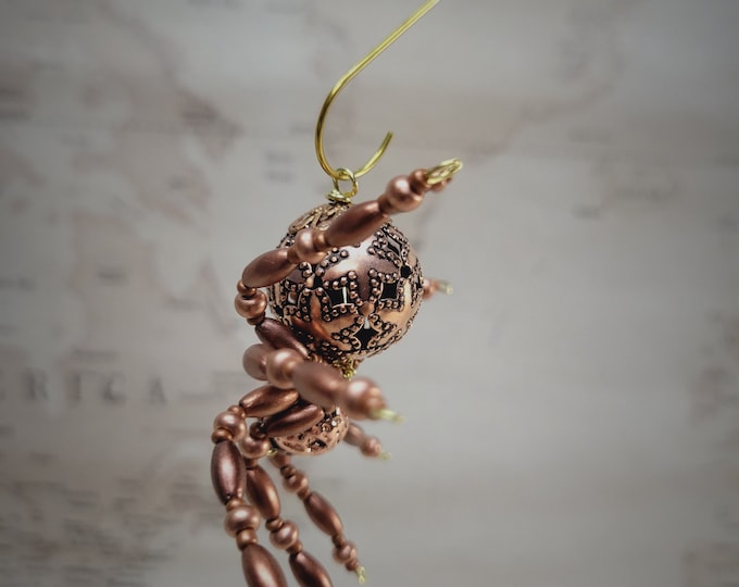 Steampunk/Christmas Beaded Copper Spider