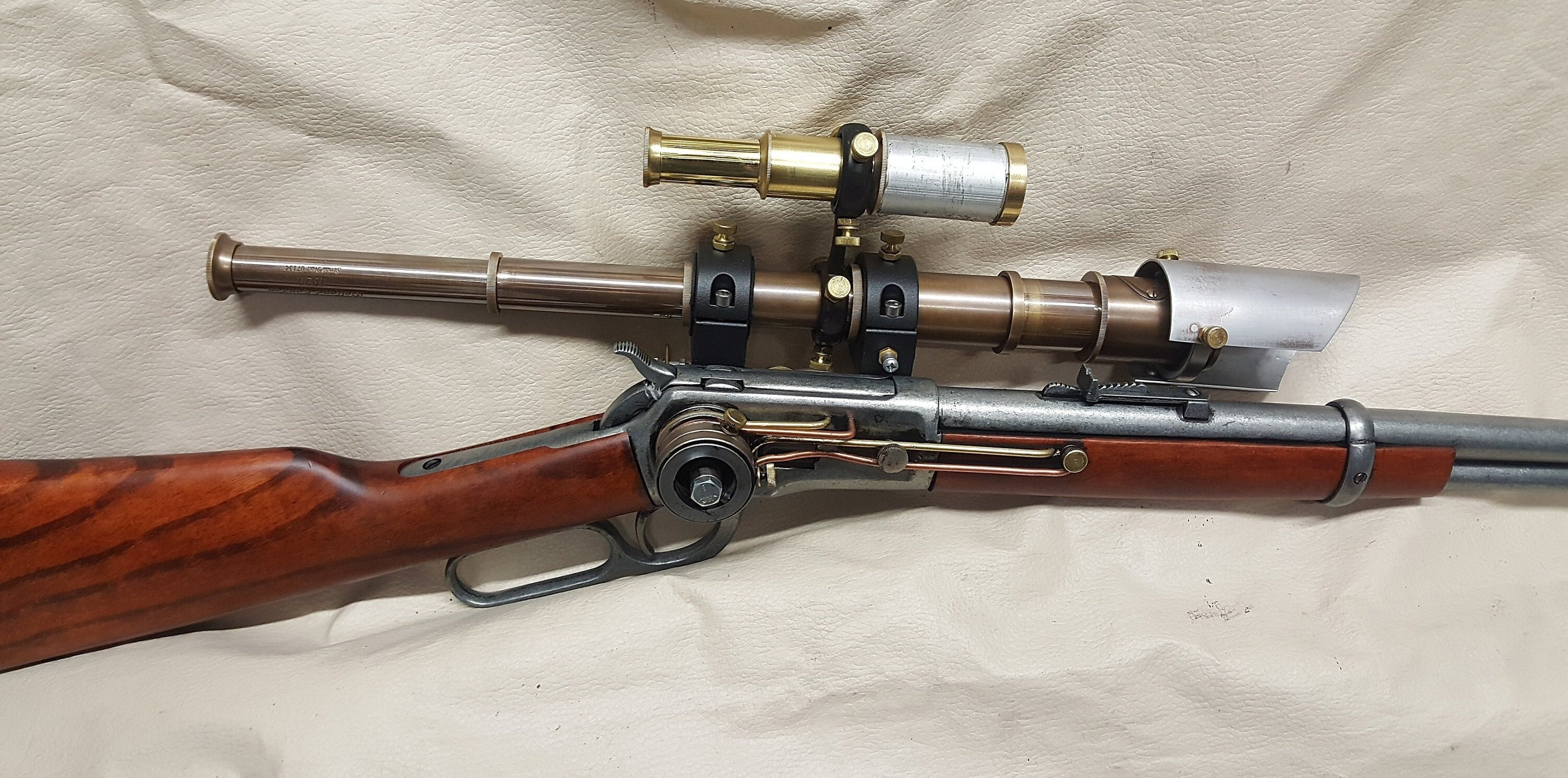 1892 Steampunk Winchester Lever Action Carbine Rifle Non Firing Replica  W/Double Scope