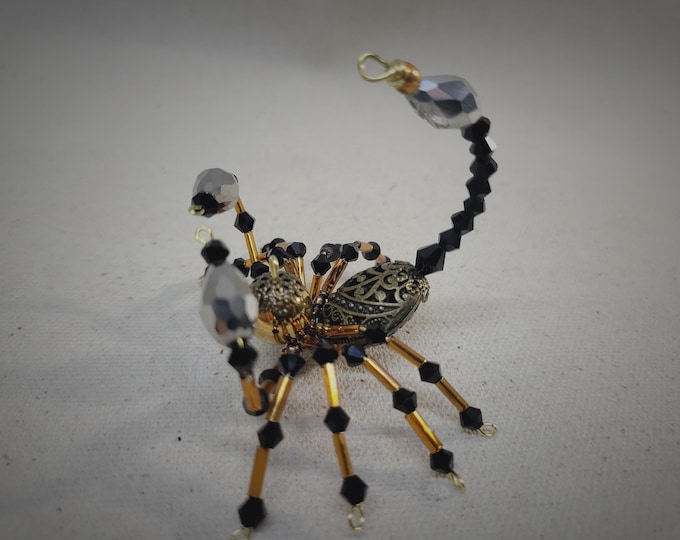 Steampunk Beaded Brass and Black Crystalline Scorpion