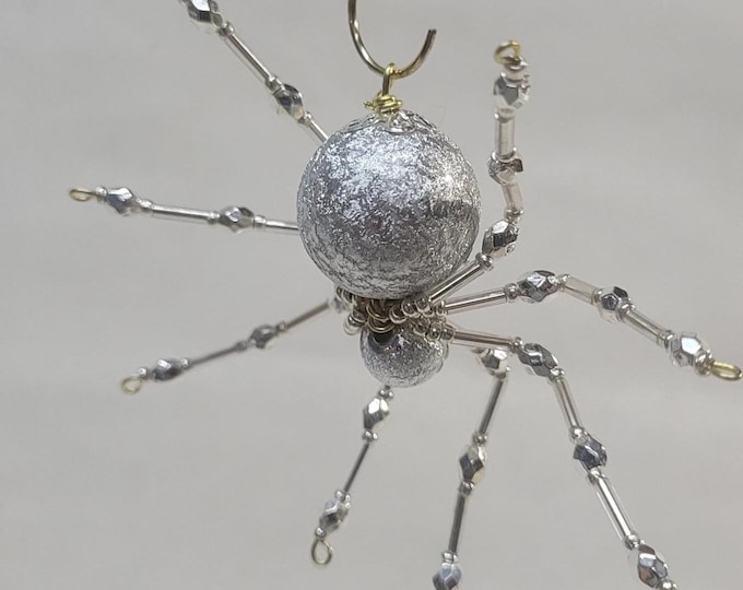 Silver Glitter Themed Christmas Crystalline Snowflake Spider